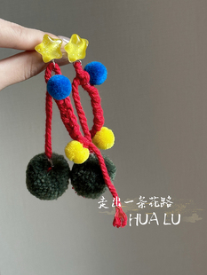 HUALU-不一般~夸张彩色毛线绒球耳环复古名族风耳饰蚊香盘耳夹冬