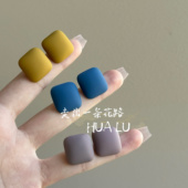 HUALU 磨砂方形 简约几何方块蚊香盘耳夹复古港风蓝色气质耳钉女