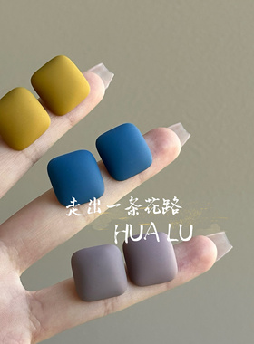 HUALU-磨砂方形~简约几何方块蚊香盘耳夹复古港风蓝色气质耳钉女