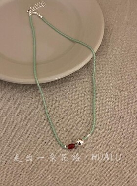 春日气息～森系绿色琉璃米珠圆珠项链简约百搭小清新串珠锁骨链女