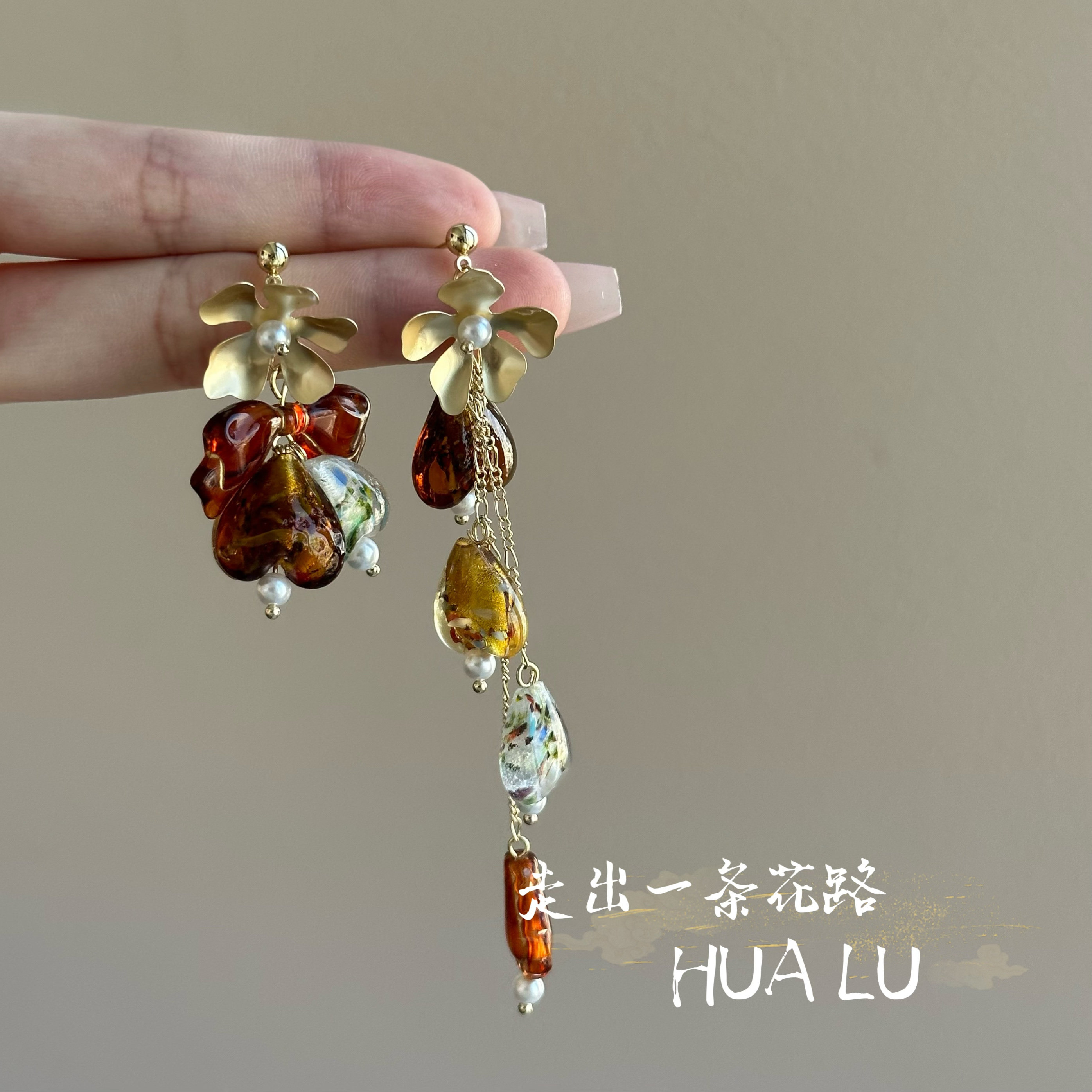 法式绝美艺术高级感爱心咖色耳饰图片