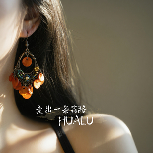 HUALU-出镜率up~复古贝壳名族风新中式海边度假风耳环蚊香盘耳夹