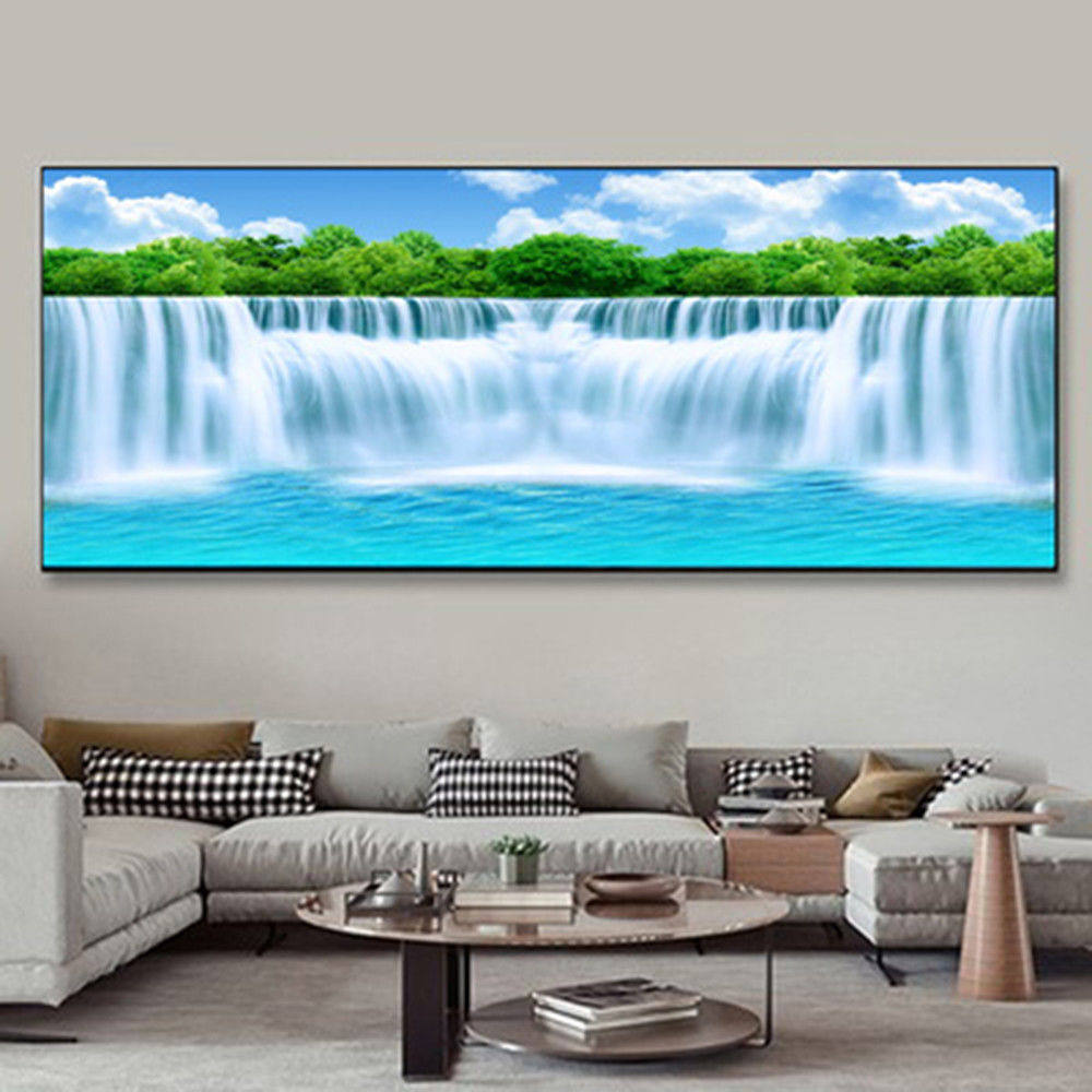 流水生财客厅沙发背景墙装饰画新款高端瀑布挂画中式山水办公室画,家居饰品,现代装饰画,淘宝优惠券,粉丝福利购,淘宝优惠卷