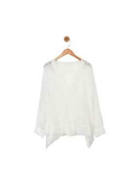 澳洲高端设计师TC 女款 复古薄纱不规则v领褶皱衬衫 上衣