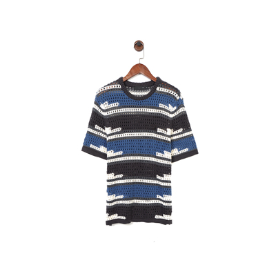 荷兰轻奢DP条纹镂空短袖针织衫