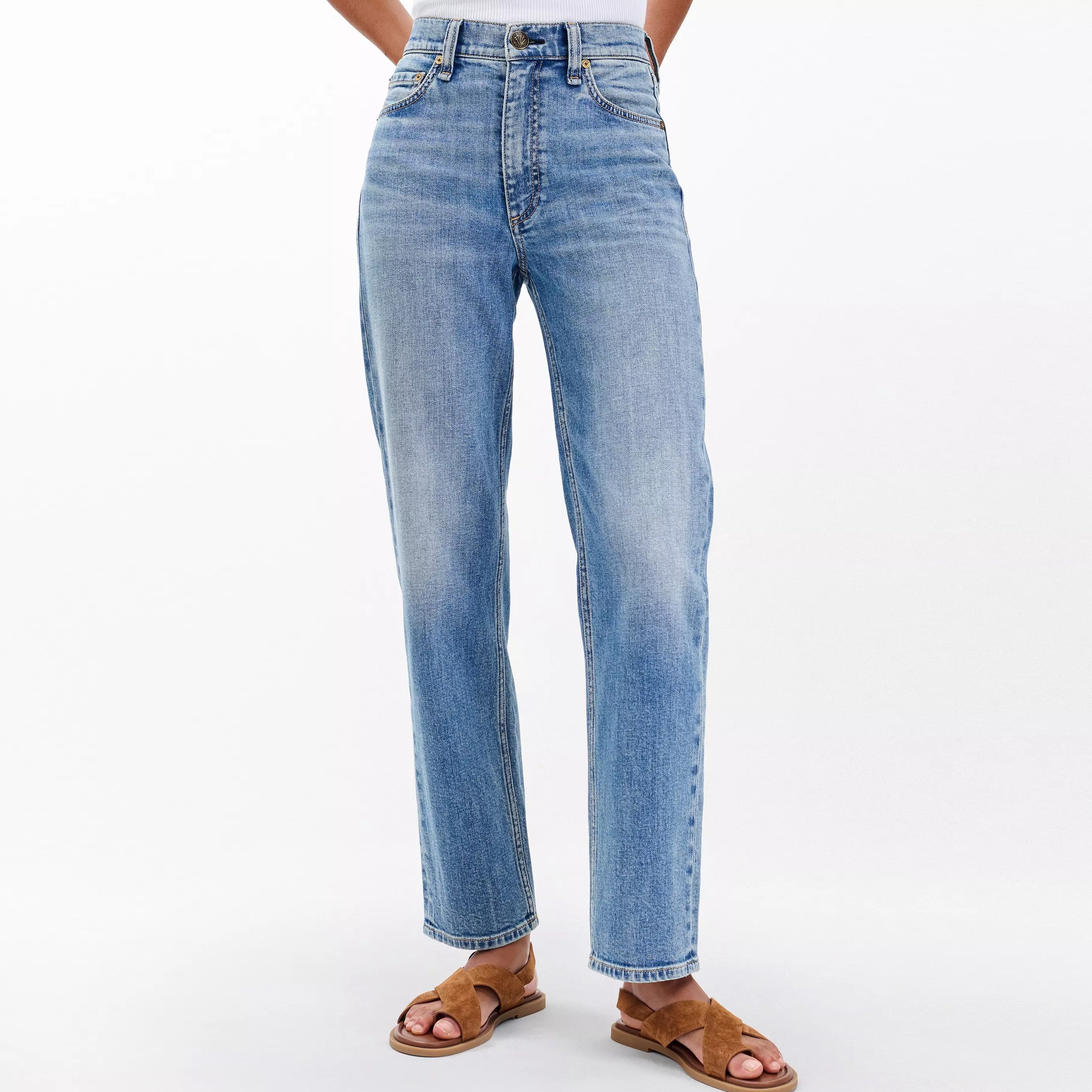 纽约轻奢R&B做旧弹力直筒牛仔裤