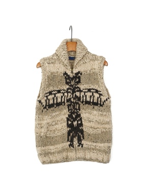 美系经典R 女款 HAND-KNIT 复古西南风青果领手工针织马甲