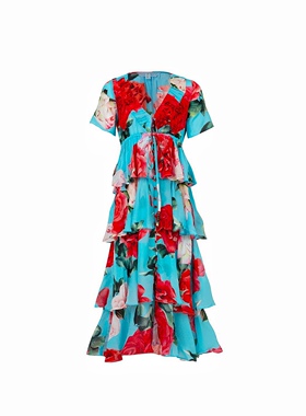 澳洲高端设计师TC 女款 $899 复古花卉印花短袖蛋糕裙