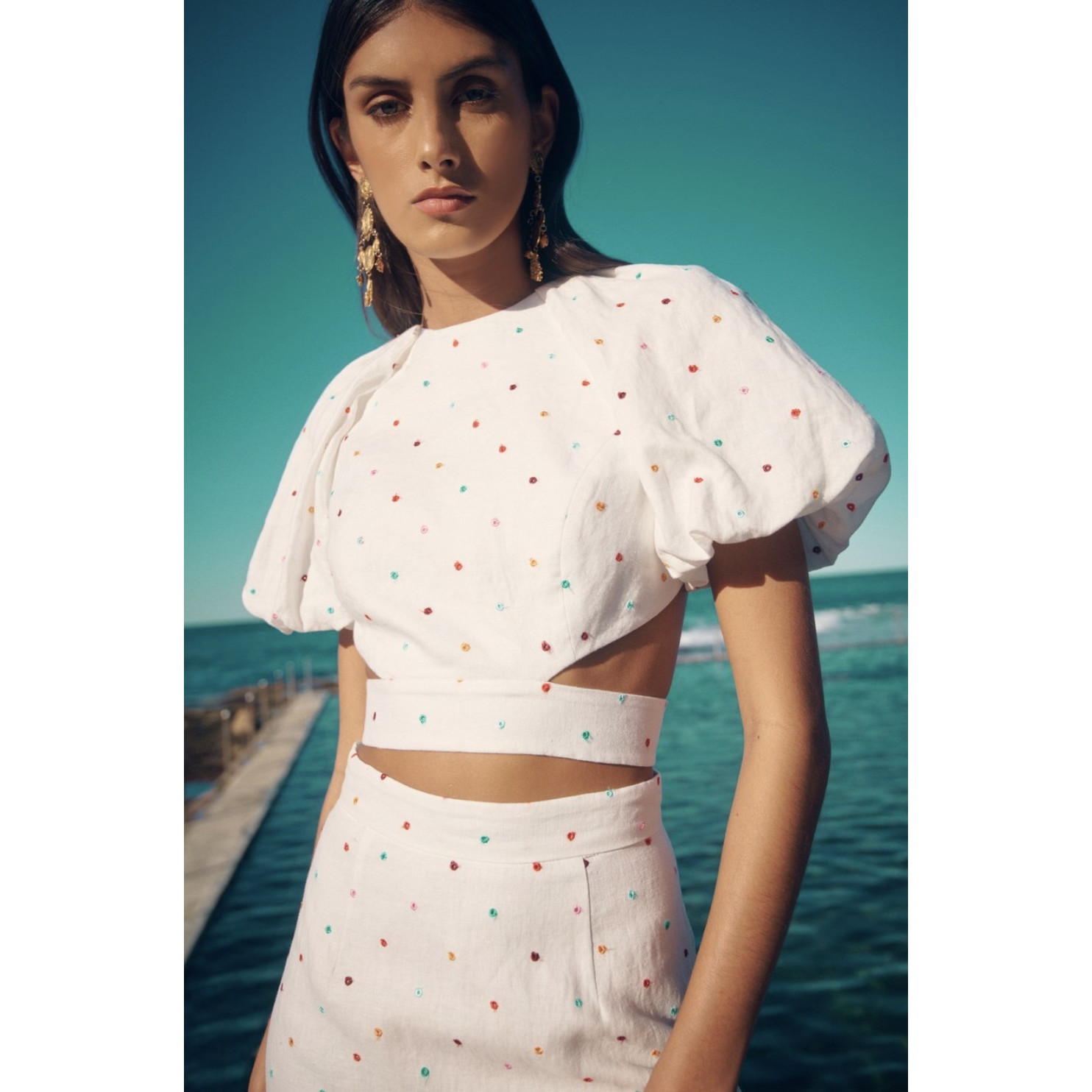 澳大利亚轻奢RV波点镂空露背上衣