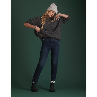 美系AE 复古高端线 女款 MOM经典水洗蓝色高腰直筒牛仔裤