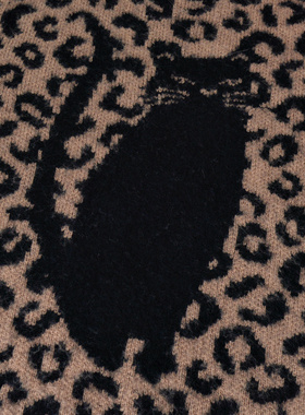 纽约轻奢KS 女款 棕褐色豹纹猫咪嵌花针织衫 毛衣