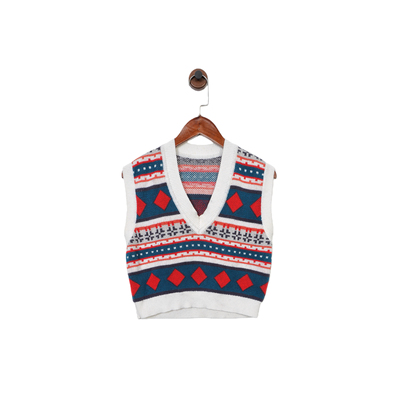 巴黎设计师C格纹提花v领针织衫