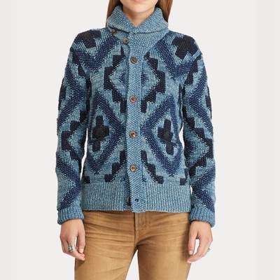 美系经典双R青果领手工针织开衫