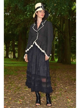 澳洲高端设计师TC 女款 黑色网纱刺绣叠层半身裙A字裙