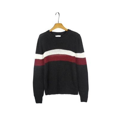 法系IM 女款 羊毛混纺 GATES 复古条纹拼色长袖针织衫毛衣