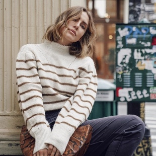 半高领针织衫 法系IM 复古条纹撞色泡泡袖 Georgia 毛衣 女款