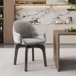 橡木实木腿布艺餐椅高背护腰久坐不累家用餐厅咖啡厅洽谈实木椅子