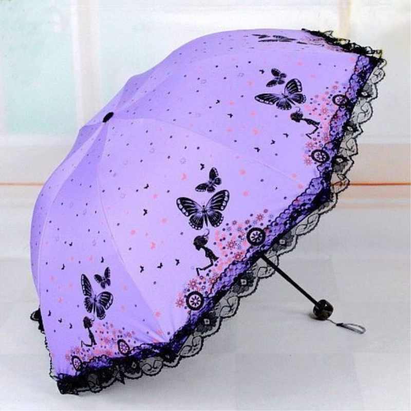 防晒美女蝴蝶公主雨伞晴雨两用防紫外线伞学生防晒仙女黑胶遮阳伞