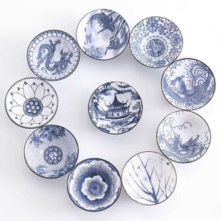 青花瓷茶杯6个装陶瓷功夫茶杯斗笠杯釉下彩茶杯盏复古品茗主人杯