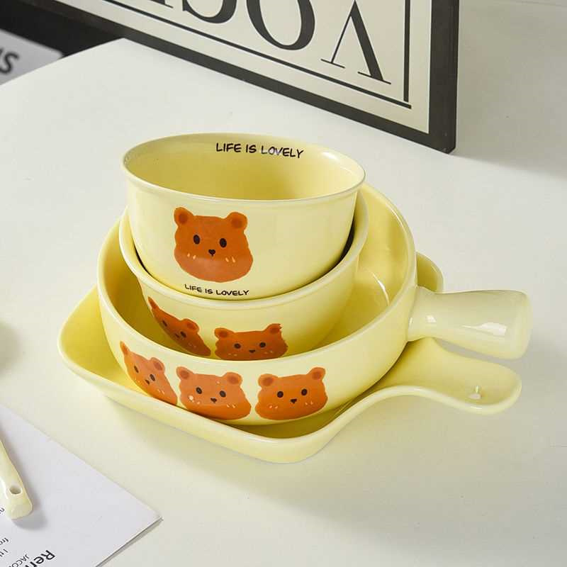 高颜值可爱小熊一人食ins风少女心餐具手把碗焗饭碗陶瓷餐具套装