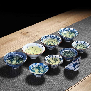青花瓷茶杯子陶瓷手绘功夫茶具茶盏品茗杯斗笠杯小主人杯单杯