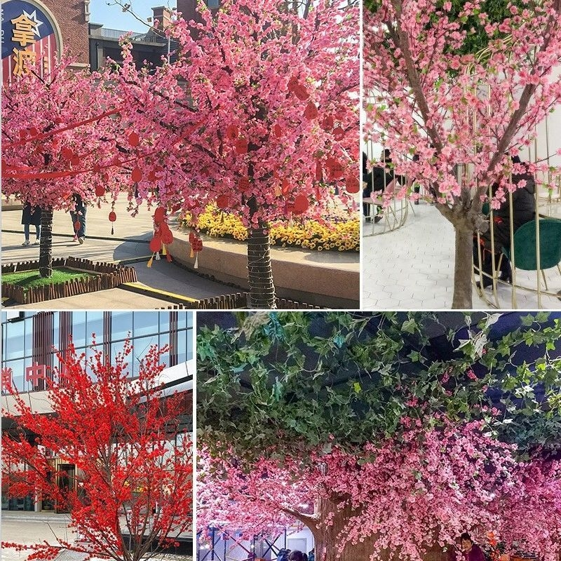 仿真桃花枝假腊梅花树枝假樱花塑料花干花落地花客厅摆件室内装饰