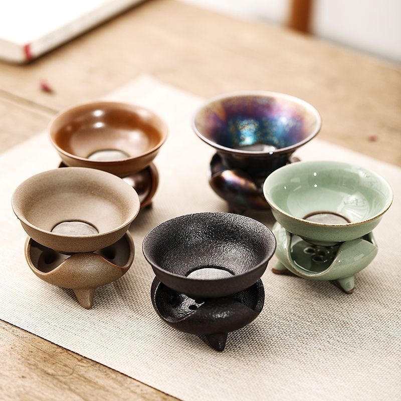 陶瓷功夫茶具黑陶复古老岩泥茶滤茶漏网滤茶器粗陶茶道配件过滤器