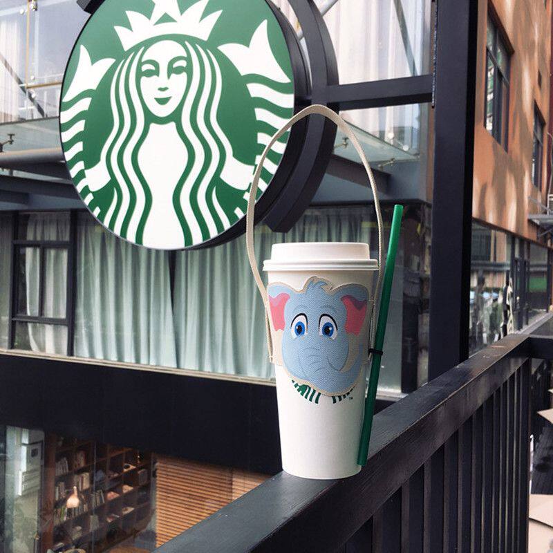 环保杯袋手摇饮料提袋可爱大象杯套防水茶冰霸珍珠奶茶咖啡折叠