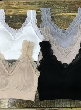 出日本自留无缝一体四面弹无痕夏季薄款针织背心蕾丝文胸内衣瑜伽