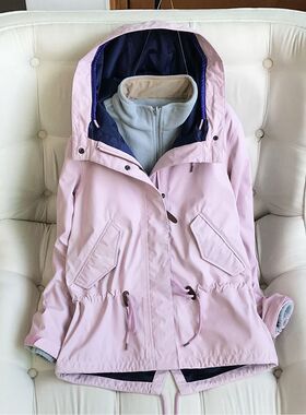 短外套女春秋防风防水透气冲锋衣潮牌糖果色连帽工装加绒宽松风衣