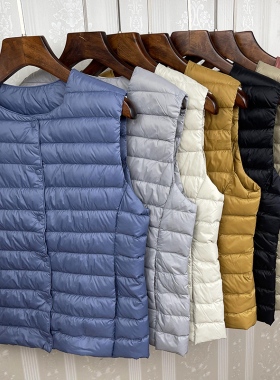 秋冬新款轻薄羽绒服马甲女短款内胆两用圆领无袖坎肩保暖背心外套