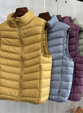 轻便型款白鸭绒羽绒服立领马甲加肥大码短款秋冬保暖百搭坎肩背心