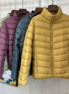 冬装新款90白鸭绒女士超轻薄羽绒服立领轻便型修身轻便保暖羽绒衣