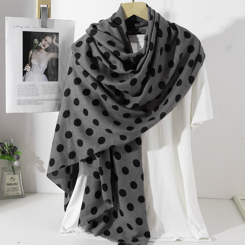 灰色韩系大波点棉麻围巾女冬季百搭文艺保暖圆点披肩简约时尚围脖,服饰配件/皮带/帽子/围巾,围巾/丝巾/披肩,淘宝优惠券,粉丝福利购,淘宝优惠卷