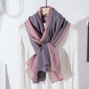 日式全棉麻拼色围巾男女时尚韩版文艺秋柔软百搭保暖护颈披肩纱巾
