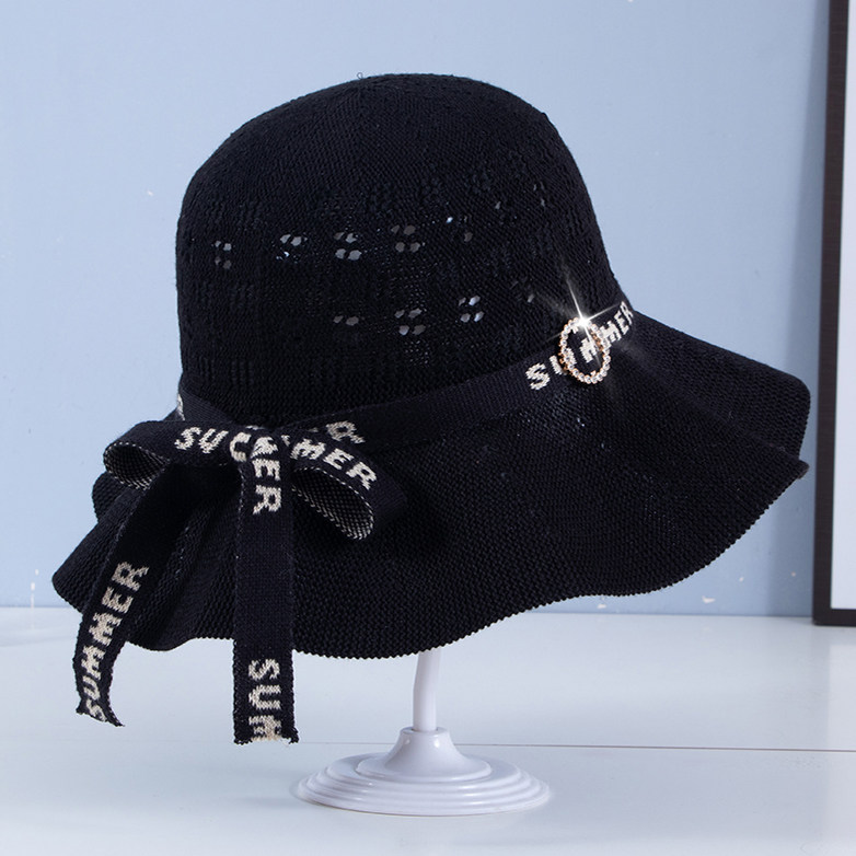新款夏天遮阳棉麻镂空镶钻春季旅游防晒帽子女士洋气可折叠渔夫帽
