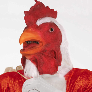 新白色毛绒公鸡头套乳胶面具鸡头搞笑动物装扮COS万圣节舞会面罩