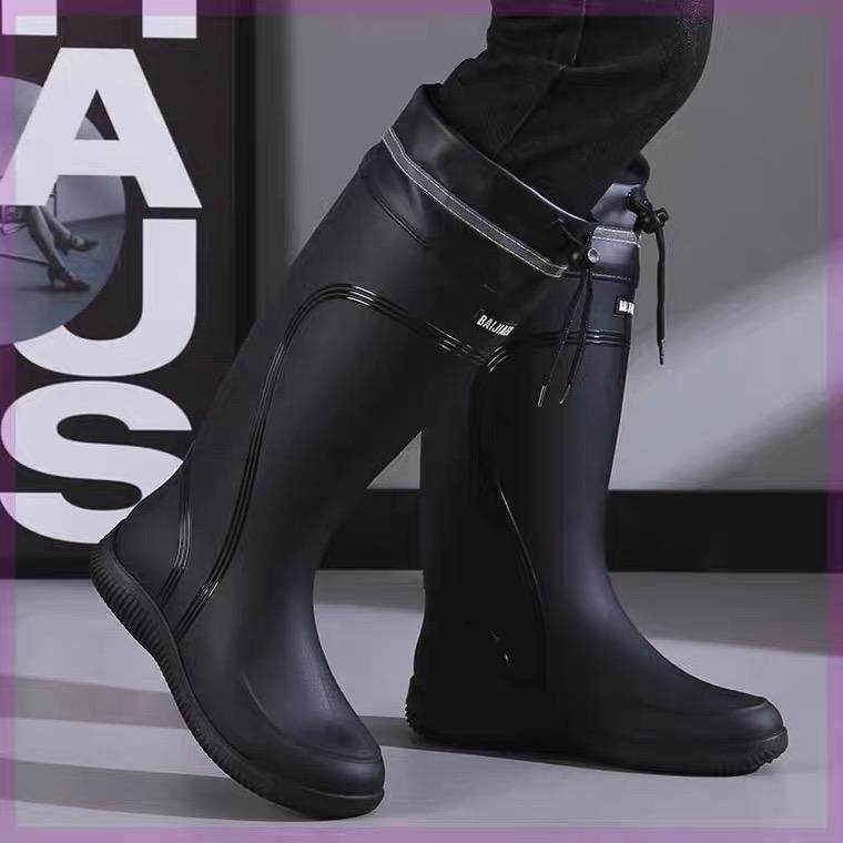 高档雨鞋男款收口防雨防水鞋高筒防滑雨靴冬天加绒工作胶鞋钓鱼鞋