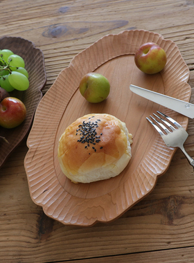 不凡木逸黑胡桃日式木质托盘樱桃木椭圆花边餐盘手工原木盘子家用