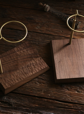 意式咖啡手冲黄铜支架V60滤杯架滴漏式咖啡过滤架黑胡桃实木底座