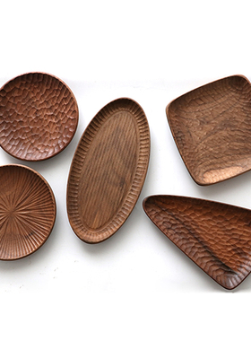 黑胡桃创意日式木碟子干果零食盘圆形木盘整木方形托盘实木三角盘