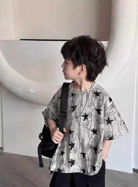 夏季新款童装韩版男女童破洞短袖T恤儿童五角星潮款圆领半袖