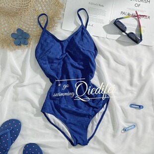 秦岚同款韩国ins露背遮肚沙滩温泉度假拍照连体泳衣女少女泳装