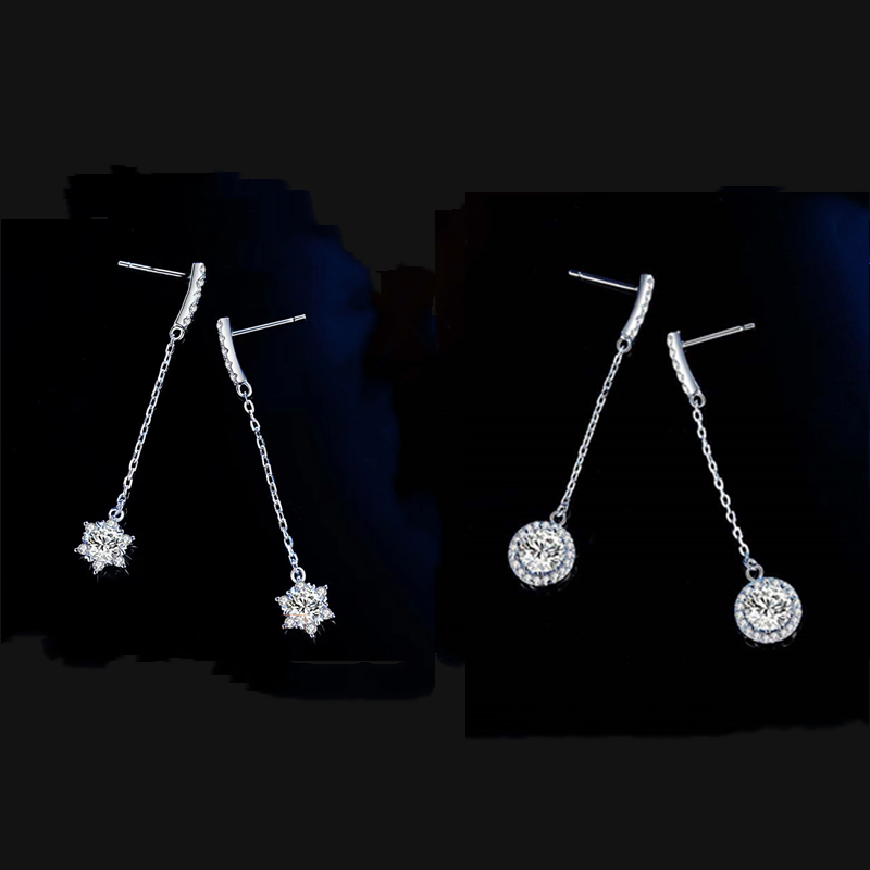 PT950铂金莫桑钻微镶爱心雪花耳坠1克拉群镶蒲公英纯银耳饰女时尚