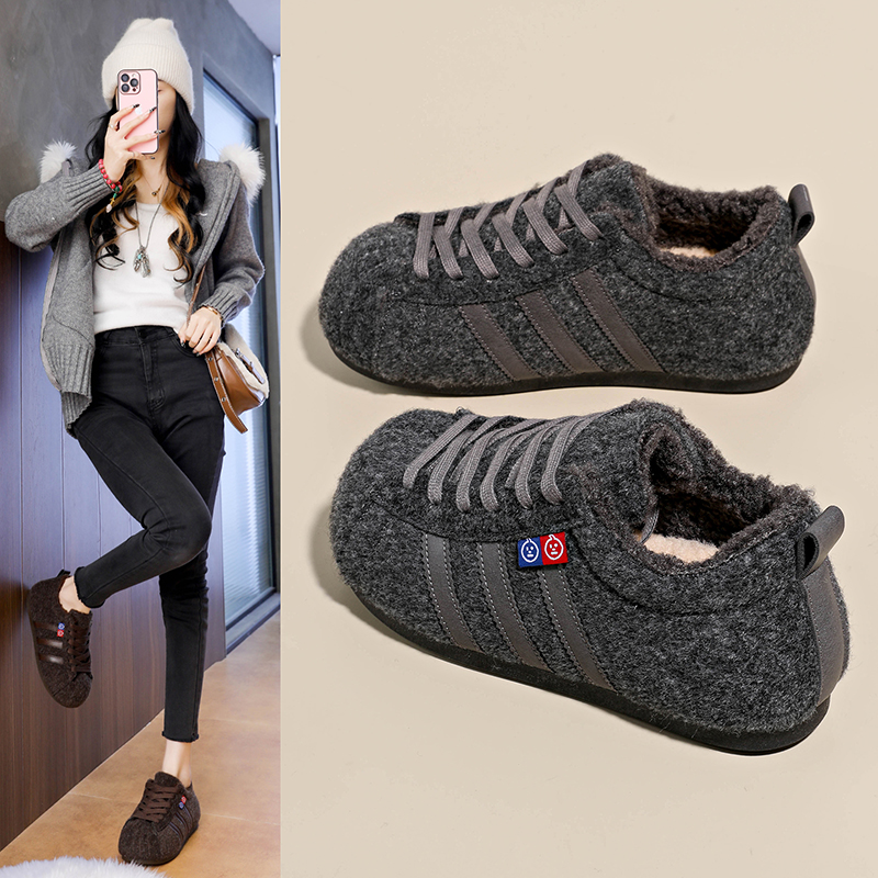 冬季加绒保暖2025新款棉鞋女款加厚35码休闲运动鞋加厚防滑德训鞋