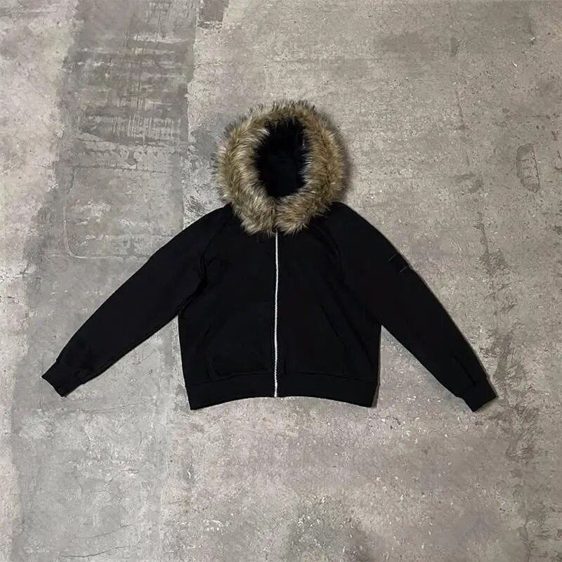 Y2g Style Street Rock Style Punk Men and Women Same Style Trendy Coat Fur Collar Coat