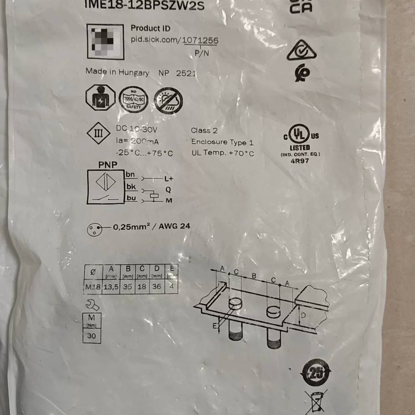 可维修西克接近开关IME18-12BPSZW2S，订货号10712议价 - 实物图