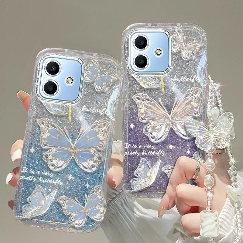 荣耀play6c手机壳荣耀play 3透明蝴蝶4套5全包pro防摔T潮note10奢华9高档C手链30闪粉100款40新50软80女honor