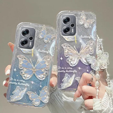 红米note11TPRO手机壳红米note 13透明12蝴蝶套全包+防摔E潮R奢华14高档10手链8闪粉9男女10a潮7薄5款新redmi