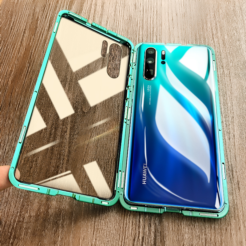 华为p30手机壳p30pro/p30lite青春透明双面全包磁吸玻璃防摔翻盖保护套钢化膜